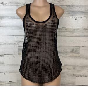 La Rok Sequin Mesh Tank Top Sheer Lightweight Size Medium Racer Back